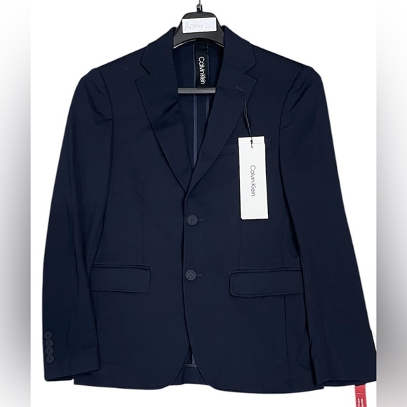 Calvin Klein Mens X Slim Fit Stretch Solid Knit Suit Jacket Navy Blue 36R New - Picture 2 of 4